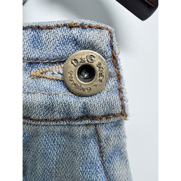 D&G Dolce & Gabbana Italia Vintage Y2K Jean Mini Skirt Sz 30 Lace 2005 Preppy - Picture 6 of 16